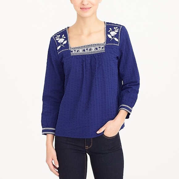 J Crew Factory Embroidered peasant top size XS - Picture 8 of 10